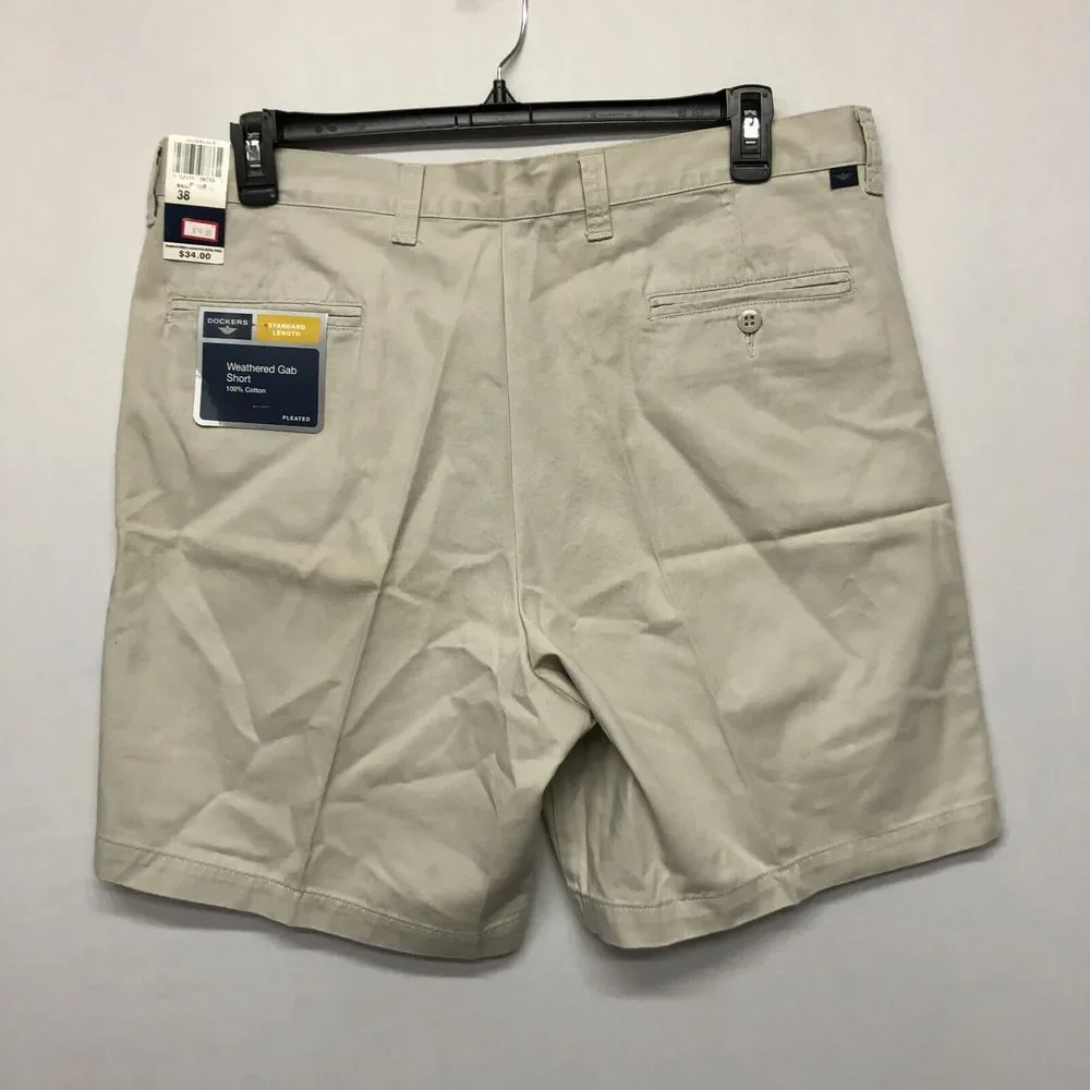 NWT Dockers Men Weathered Gab Pleated Chino Cotton Shorts Size 38 M125 -29